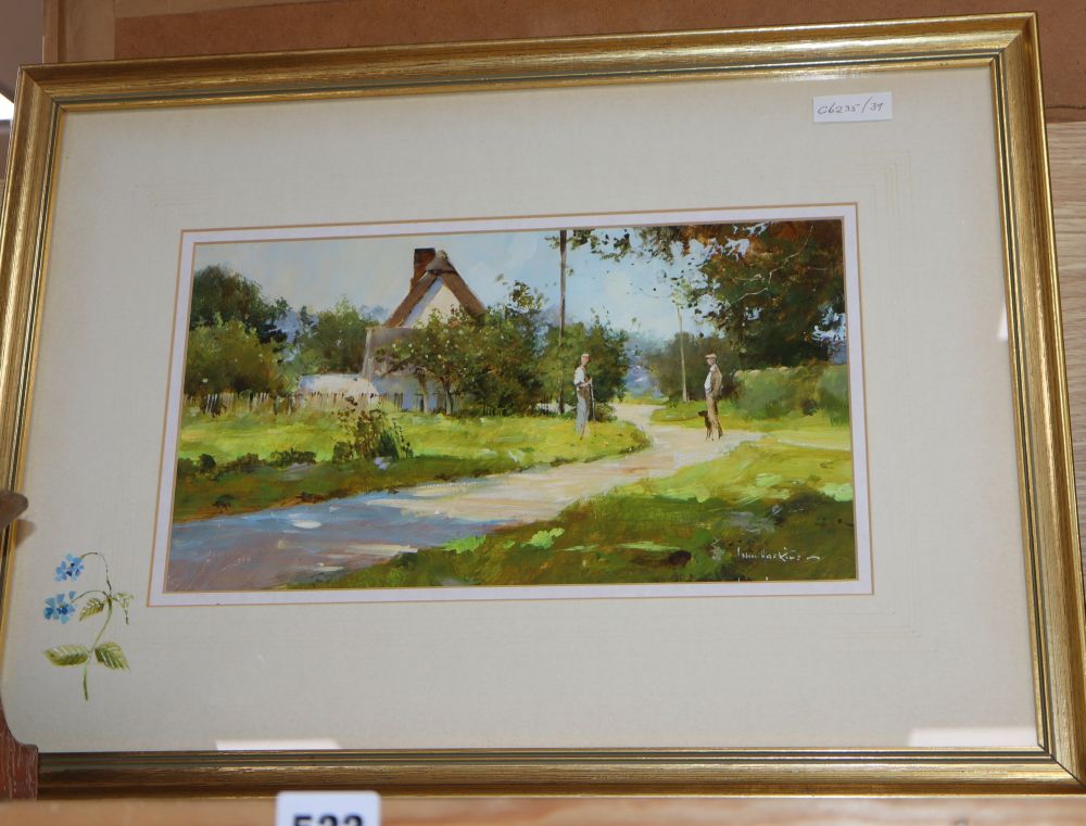 John Haskins (1938-), oil on board, Lane to Tempsford Mill, signed, 18 x 34cm